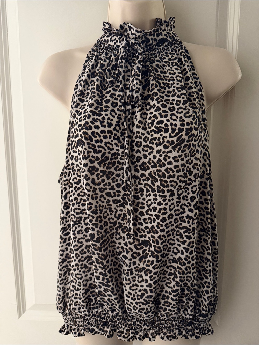 New York & Company/Soho Jeans Leopard Print Smocked Hem Halter Top Size: Large